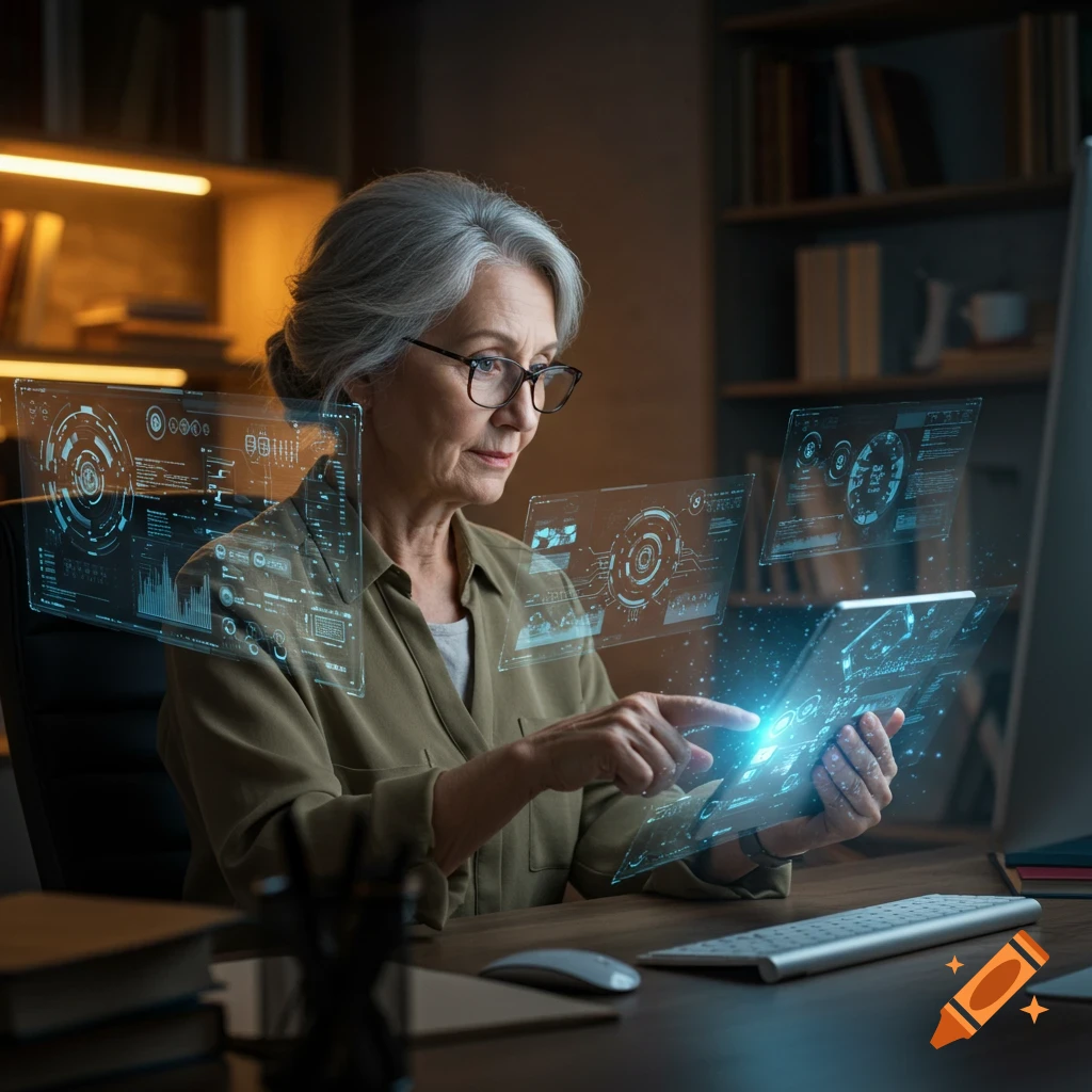 Kuvituskuvassa seniori naisoletettu käyttää internettiä tabletilta.